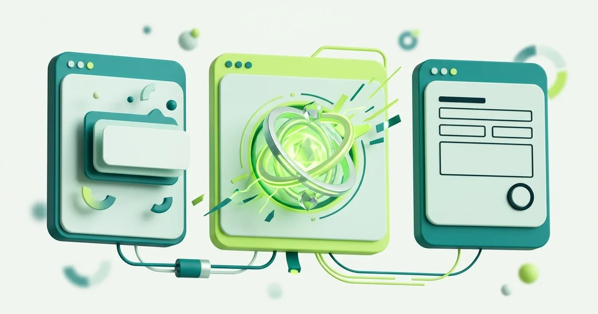 A three-way comparison illustration showing a chat bubble, an AI spark and a contact form side by side