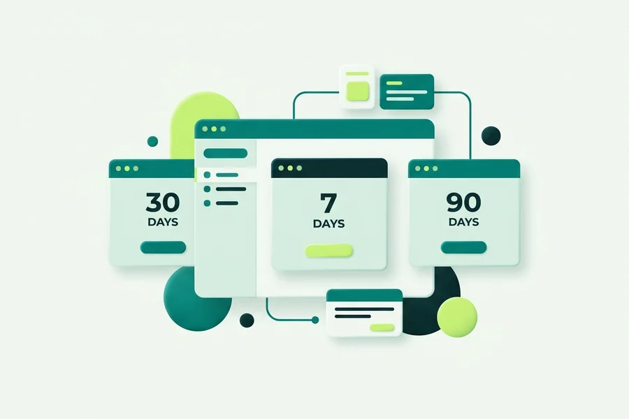 A seven-day report window selector beside thirty and ninety-day options